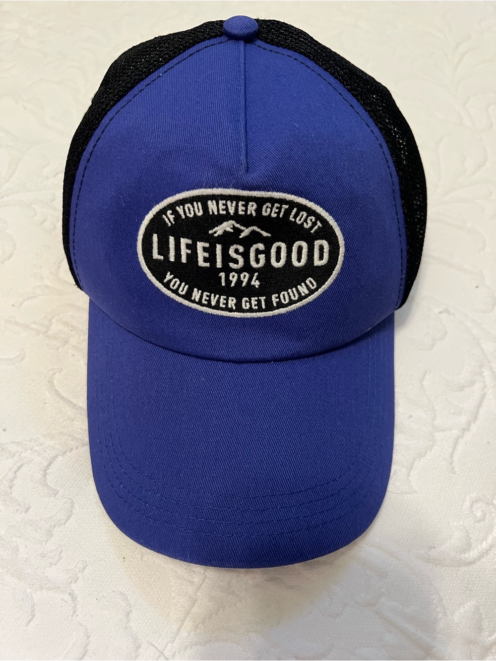 Life Is Good Royal Blue and Black Mesh Logo Cap